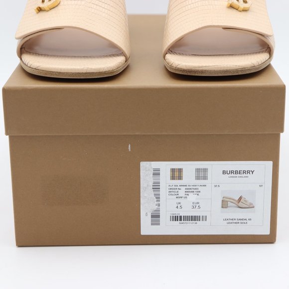 NIB Burberry Winnie Lizard Embossed Nude Leather Mule Slide Sandals - Picture 11 of 12